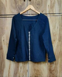 Stylish V-Neck Navy Blue Top Size-38