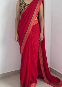 PURE GEORGETTE RED SAREE with blouse