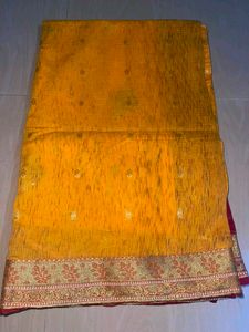 Vibrant Yellow Silk Saree with Ornate Border