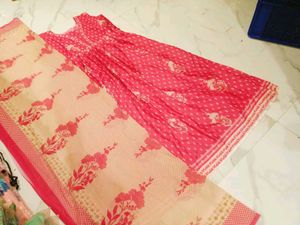 Peach Printed one pc with Dupatta