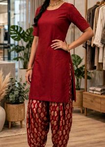 Maroon Kurta Set with Paisley Print Patiala