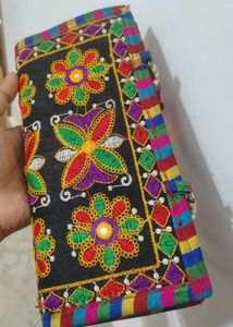 Embroidered Clutch Bag with Rainbow Handles