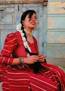 Elegant maroon Striped Anarkali kurti set