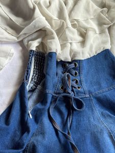 Corset style denim flare dress