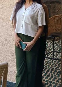 Olive Green Wide Leg Trousers