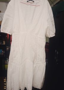 ZARA White Cotton Midi Dress