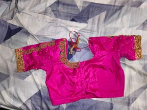Heavy Aari Work Pink Silk Blouse