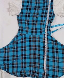 Blue Plaid Cold Shoulder Dress