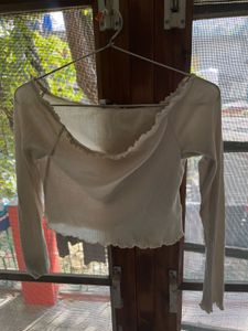 White Ribbed Off-Shoulder Top