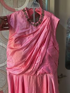 Elegant Pink Gown with Embellished Neckline
