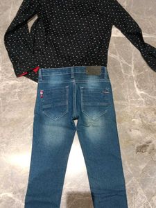 Boy'sBlack Printed Shirt and Jeans Set