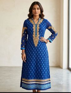 Royal Blue Embroidered Kurta with Intricate Gold N