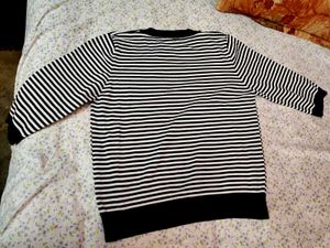 Striped Knit Sweater with Pocket