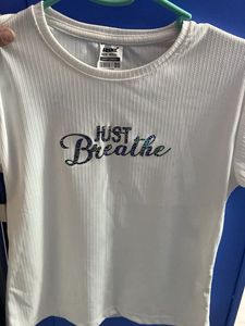 White 'Just Breathe' Graphic Tee