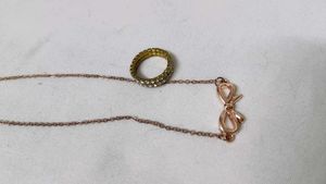 Chic Rose Gold Bow Neckless with Sparkling Ring