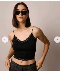 Black Lace Trim Camisole Top