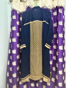 Elegant Navy Blue Kurta Set with Gold Embroidery