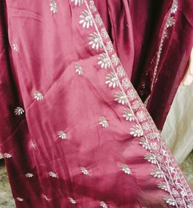 Maroon Embellished Draped skirt with top