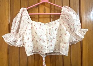Floral Puff Sleeve Square Neck Top