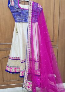 Embroidered Blue Magenta Silk lehnga