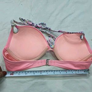 🪔 Pink Padded Bikini Top with Floral Straps