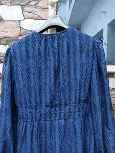 Blue Textured V-Neck Dress
