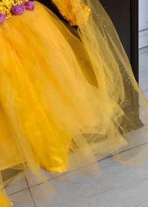 Girl Sparkling Yellow Party Gown with Capes