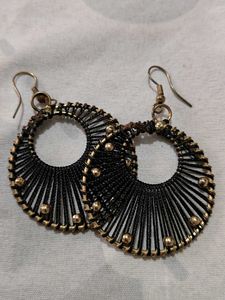 Boho Black & Gold Hoop Earrings