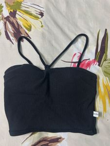 padded Black Ribbed Crop Top
