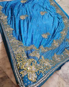golden Dimond work light blue color Saree