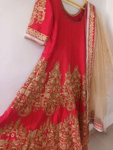 Stunning Red & Gold Embroidered Anarkali Suit