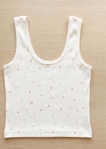 Cute White Tank Top with Pink Hearts