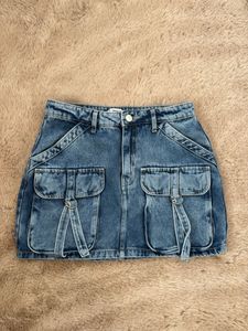 Blue Denim Cargo Mini Skirt