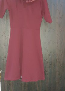 Wine Red Flared Dress