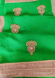 Vibrant Green Embroidered Saree