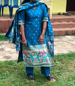 Blue Kurta Set with Peacock Design