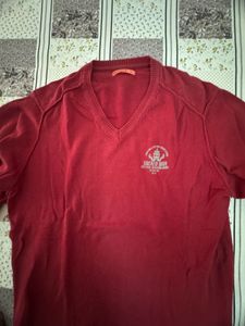 Spykar Men's Red V-Neck Sweater