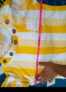 Chic Yellow &amp; White Striped Top with Flower Accent