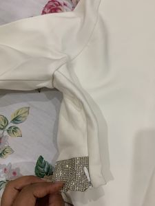 Off White Stone Studded Embellished Crop Top