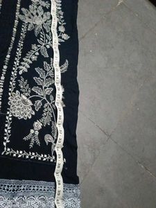 Embroidered navy blue Kurta Set with Dupatta