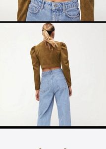 Brown Corduroy Puff Sleeve Crop Top