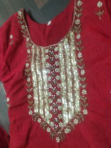 Stunning Red Embroidered Kurta Set