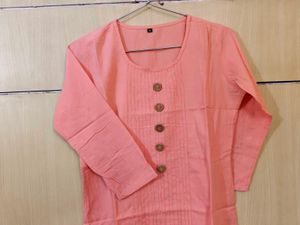 Pure cotton Peach Button-Down Kurta
