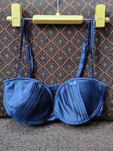 Elegant Blue Satin Bra