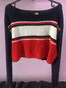 H&M Off shoulder Striped Cropped Sweater