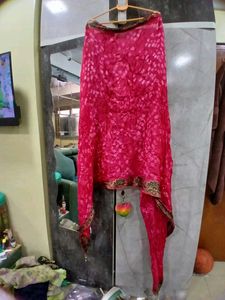 Vibrant Red Bandhani DupattaAnd Gold Stolei