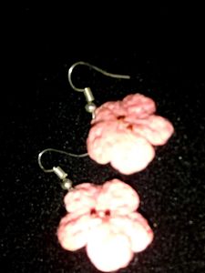 Handmade Pink Crochet Flower Earrings