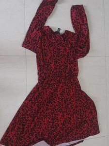 NEW IMPORTED - Red &amp; Black Floral Print Midi Dress