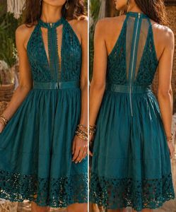 Stunning Teal Lace Halter Neck Dress