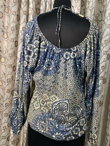 Bohemian Print V-Neck Long Sleeve Top